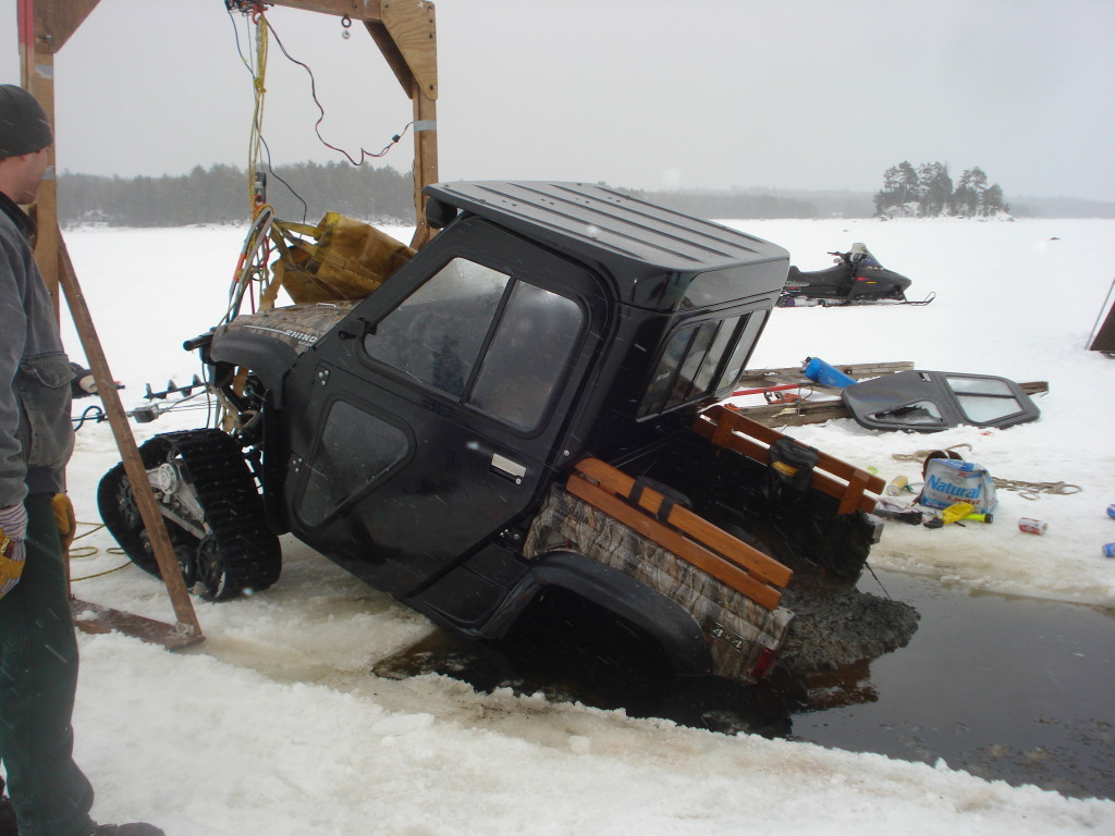 Tracked ATV recovered from North Twin Lake, Millinocket, Maine. Unit broke through thin ice and was recovered in February 2012.