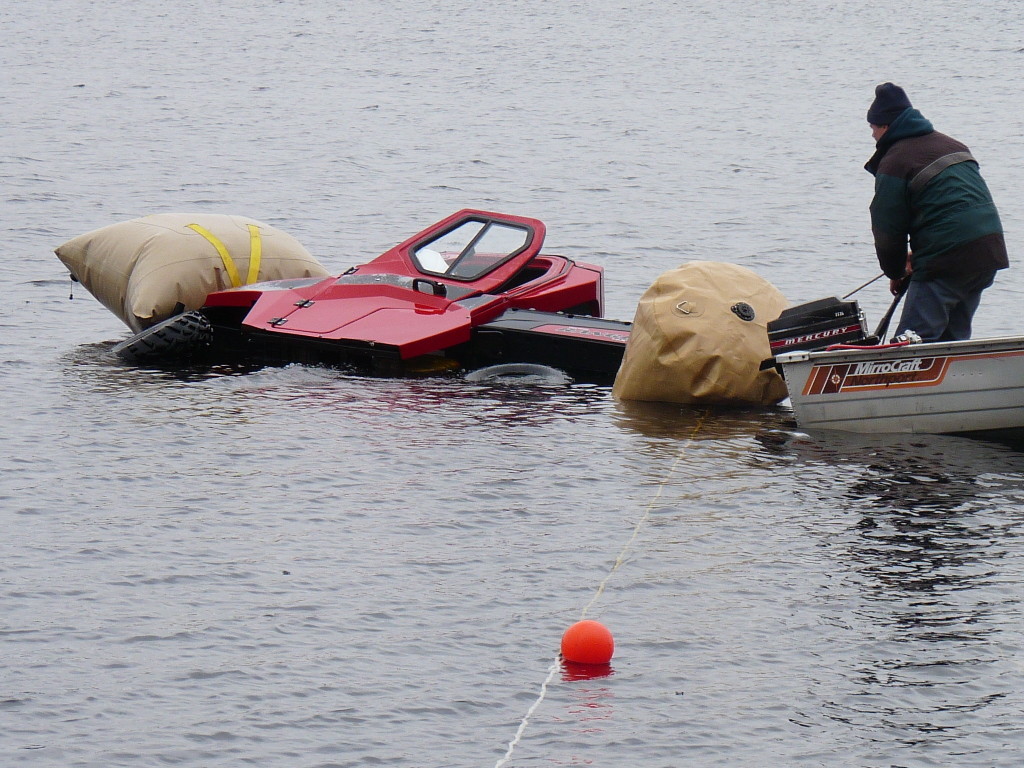 ATV recovery from Toddy Pond, Maine. Vehicle went through the ice 3 days before this photo was taken.